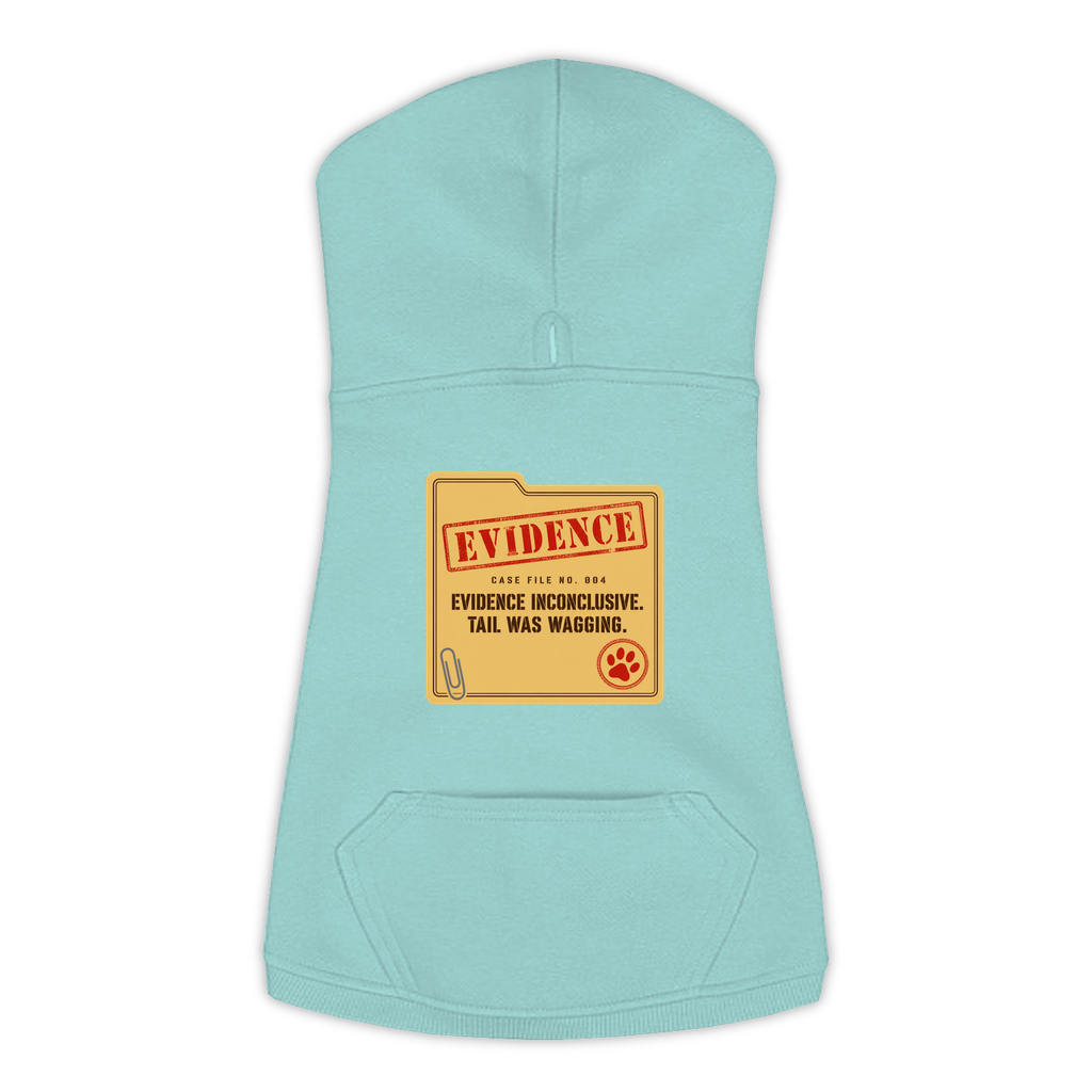 Evidence Inconclusive dog hoodie in saltwater blue, sizes L to 3XL
