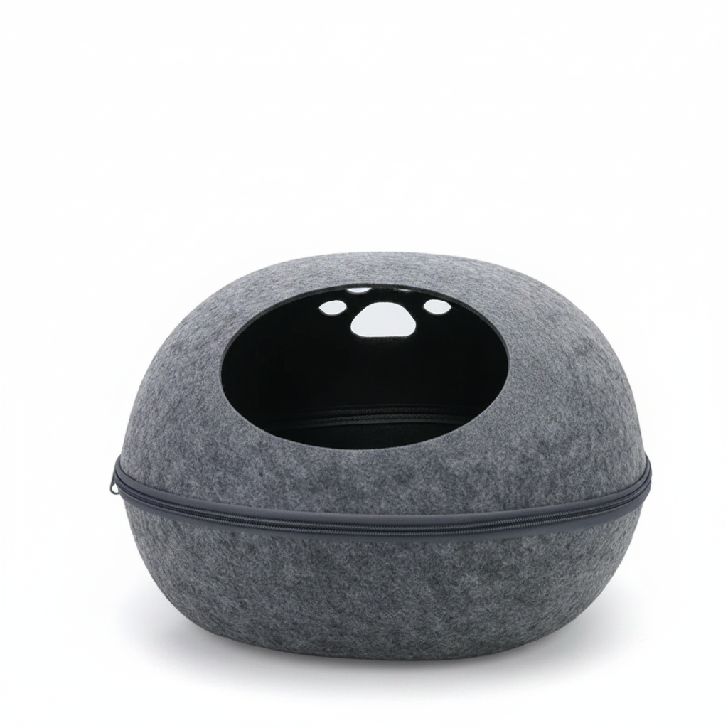 felt cat bed cave grey