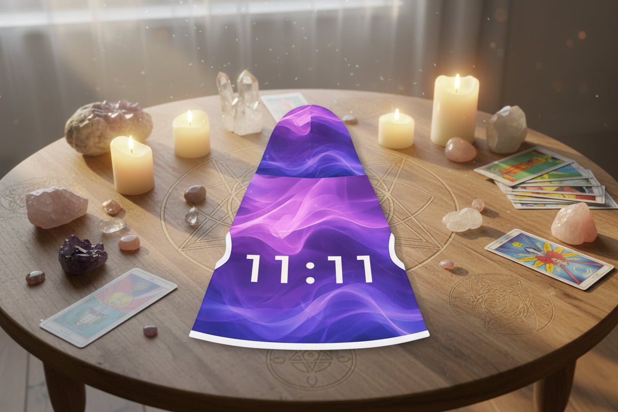 Close-up of soft polyester with fire purple swirl design 11:11