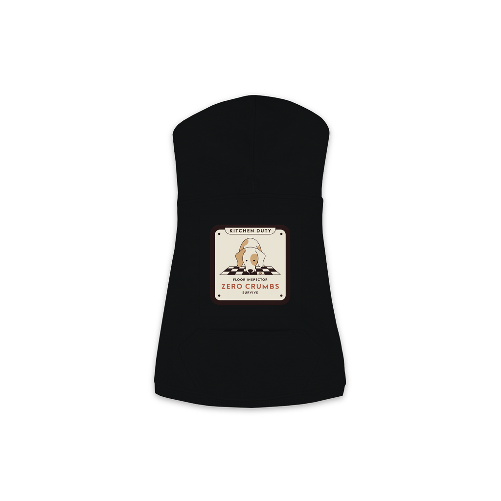 Floor Inspector dog hoodie in black, sizes XS to M