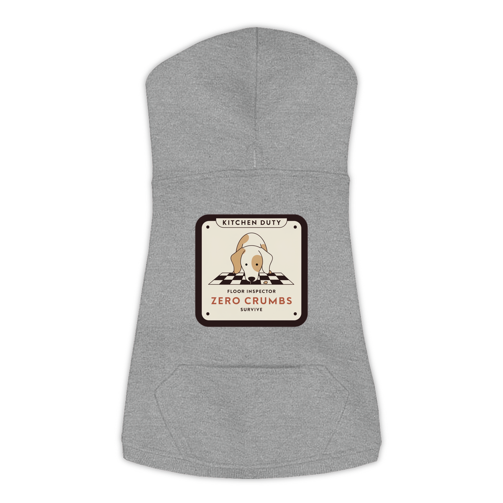 Floor Inspector funny dog hoodie in granite heather grey, sizes L to 3XL