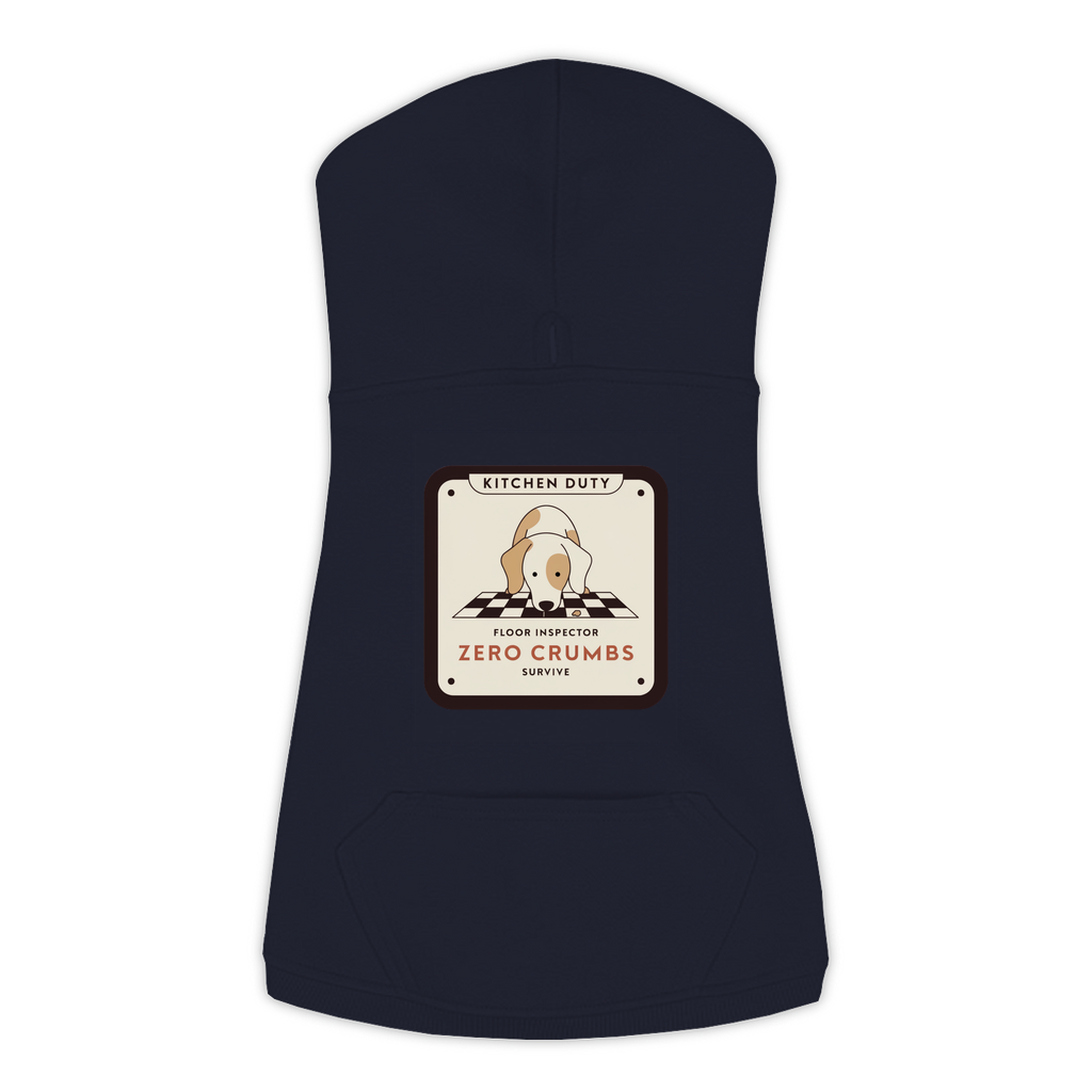 Floor Inspector funny dog hoodie in navy, sizes L to 3XL