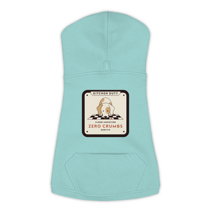Floor Inspector funny dog hoodie in saltwater blue, sizes L to 3XL