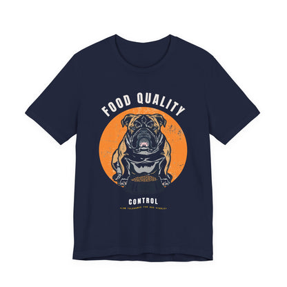 Food Quality Control Bulldog t-shirt — Black colour option