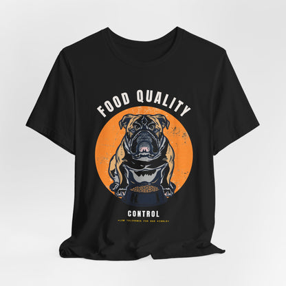 Food Quality Control Bulldog t-shirt — Black Heather colour option