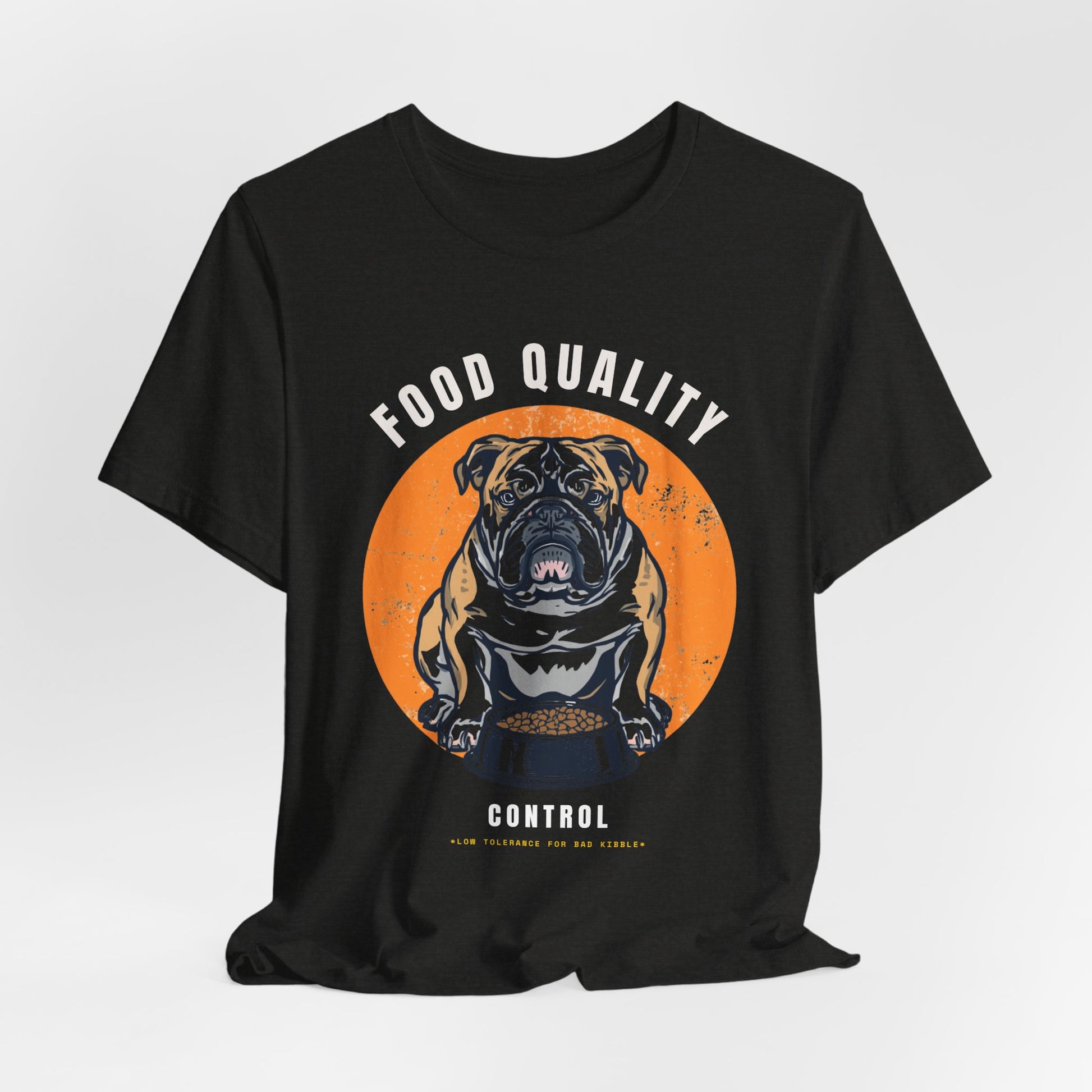 Food Quality Control Bulldog t-shirt — fabric detail close-up