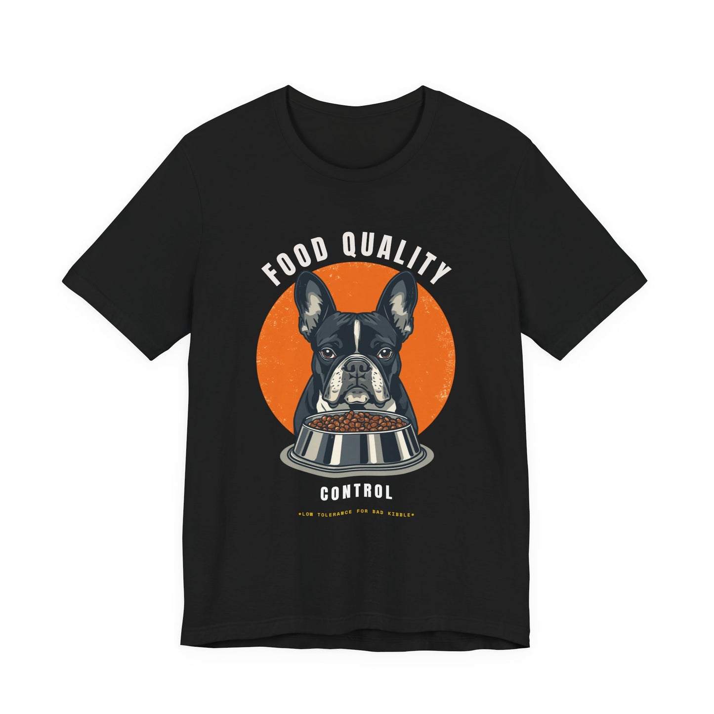Food Quality Control French Bulldog t-shirt — Navy colour option