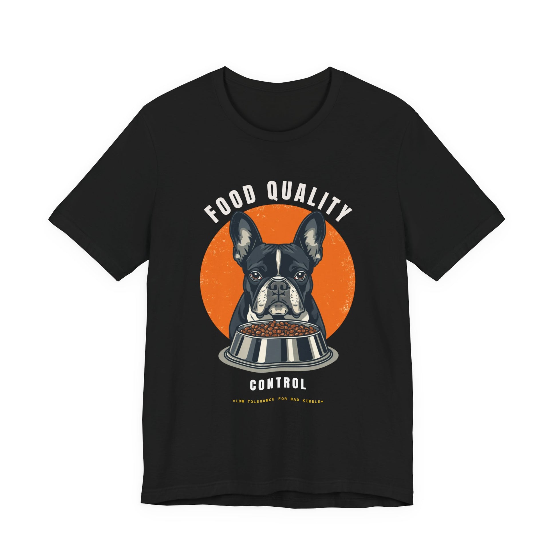 Food Quality Control French Bulldog t-shirt — Navy colour option