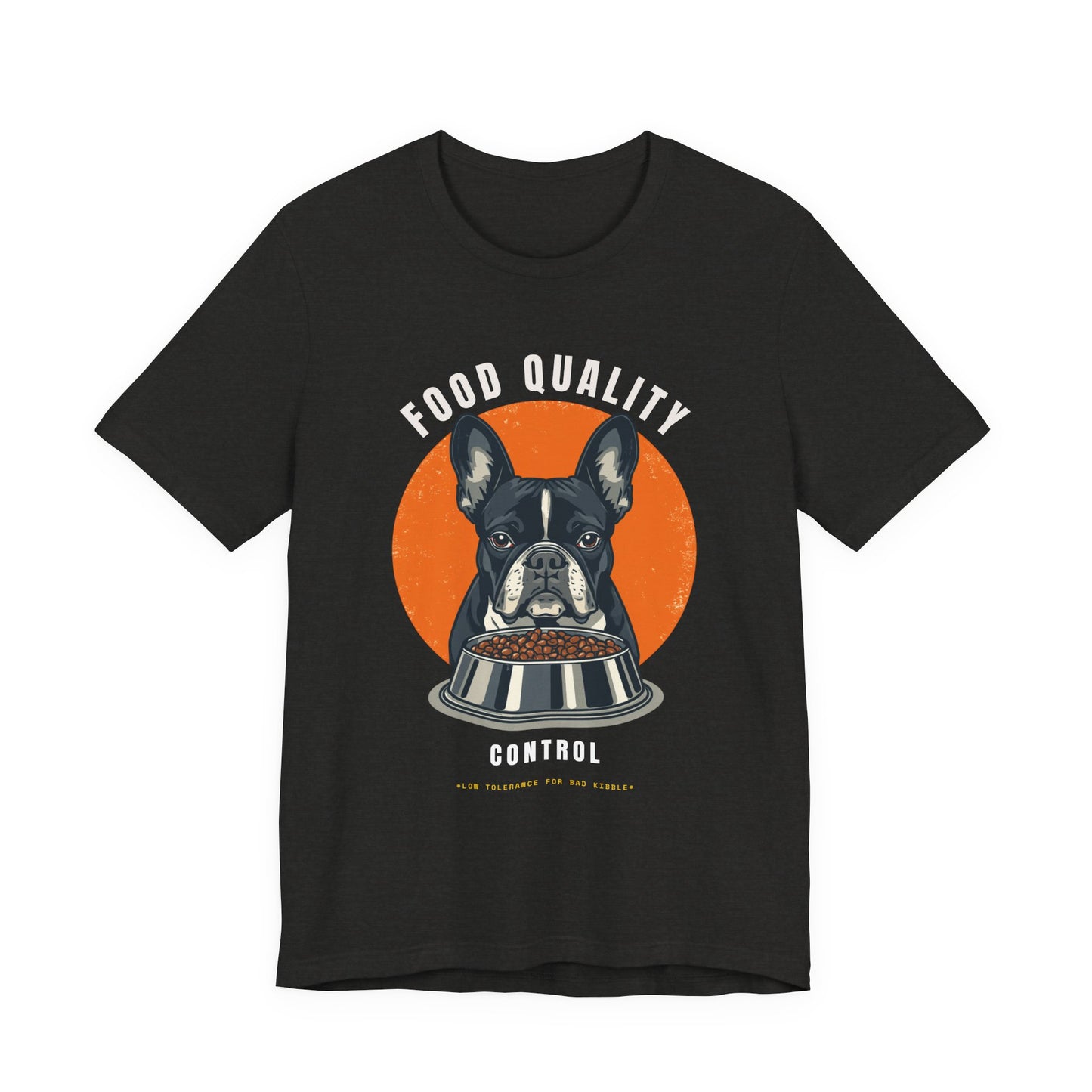 Food Quality Control French Bulldog t-shirt — neckline and collar detail