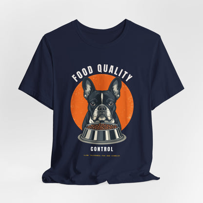 Food Quality Control French Bulldog t-shirt — model pose three