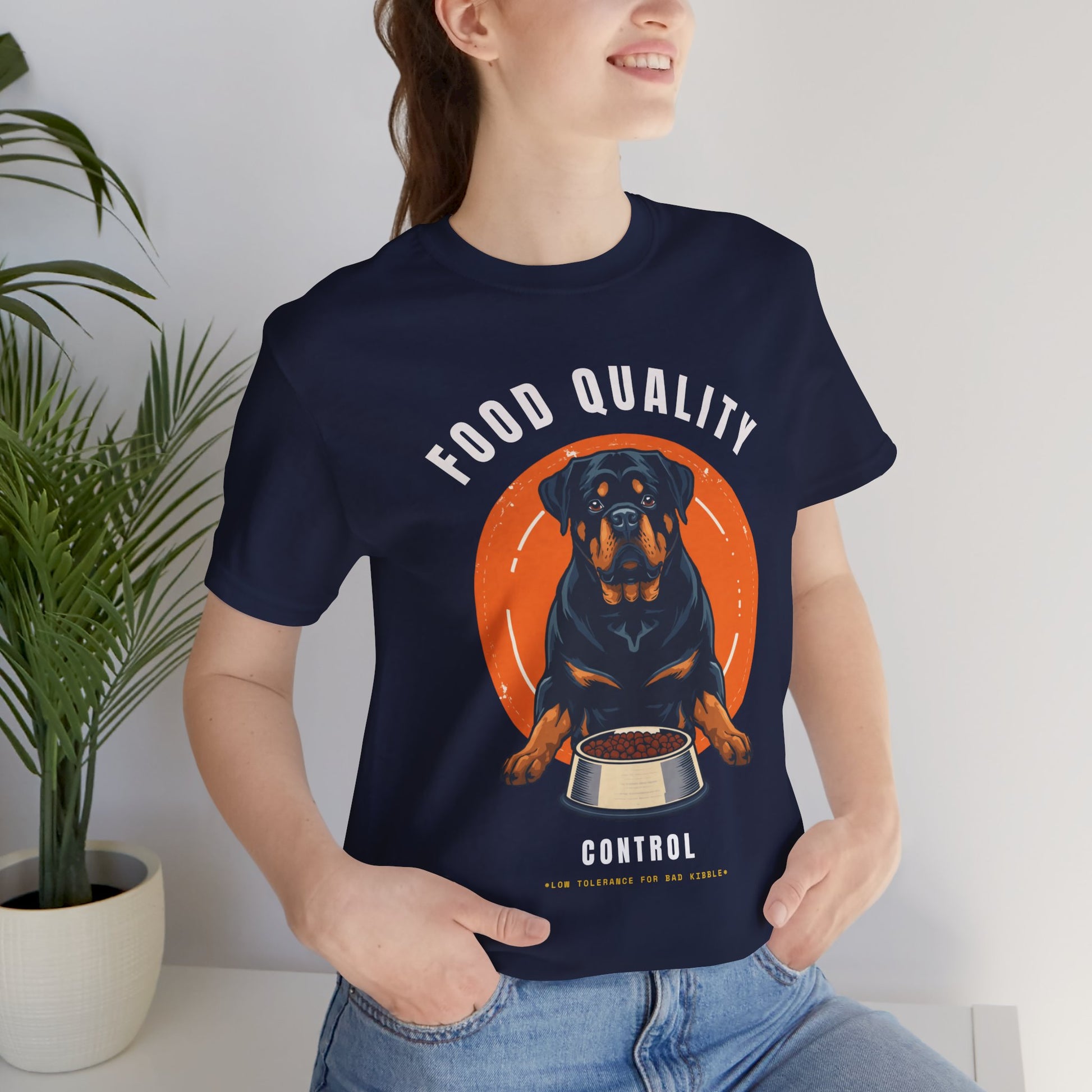 Food Quality Control Rottweiler t-shirt — Black colour option