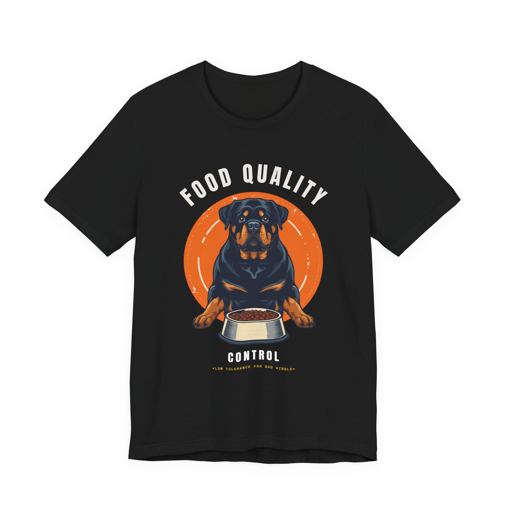 Food Quality Control Rottweiler t-shirt — Navy colour option
