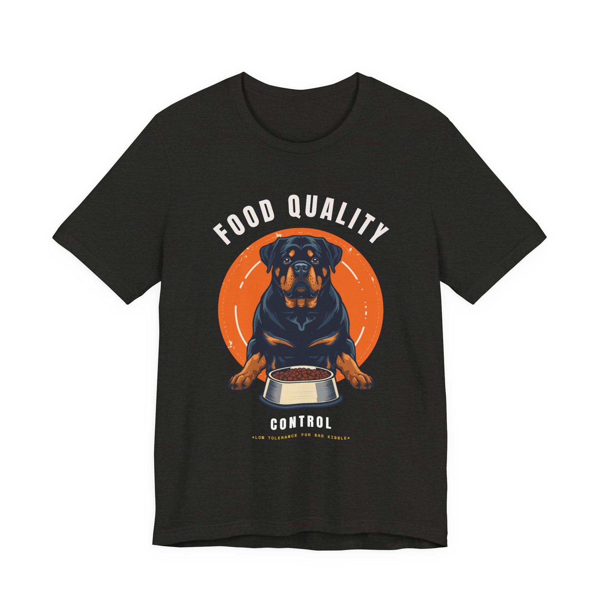 Food Quality Control Rottweiler t-shirt — neckline and collar detail