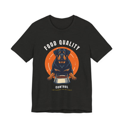 Food Quality Control Rottweiler t-shirt — neckline and collar detail