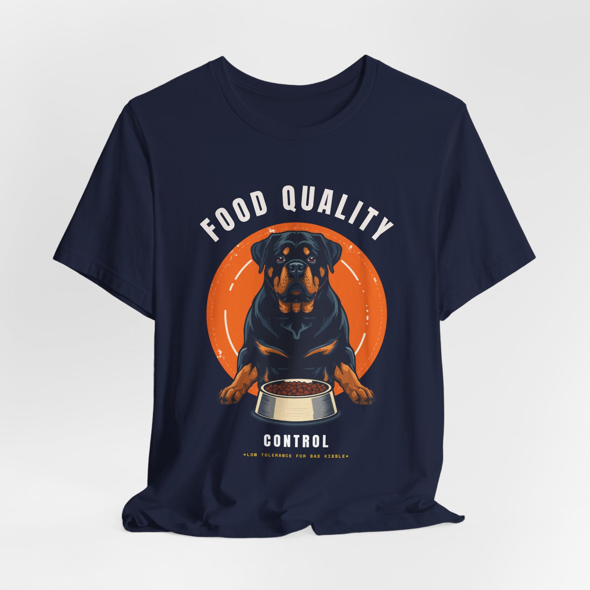 Food Quality Control Rottweiler t-shirt — model pose three