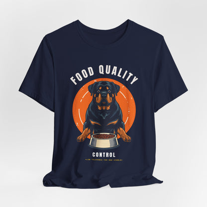 Food Quality Control Rottweiler t-shirt — model pose three