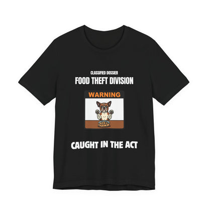 Food Theft Division tee worn by model, front view