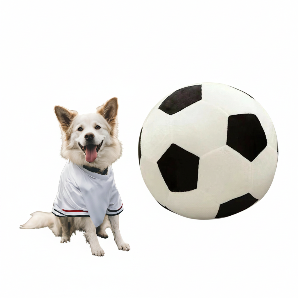 Large plush football dog toy on sofa — Score big with your dog, SnuggleKick™