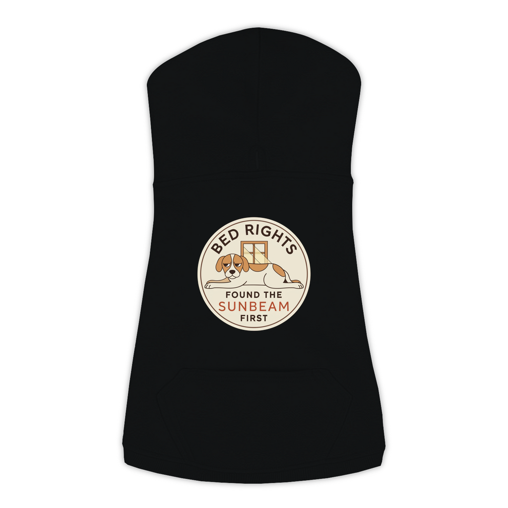 Found The Sunbeam First funny dog hoodie in black, sizes L to 3XL