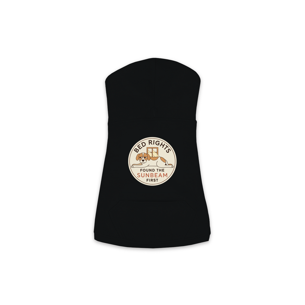 Found The Sunbeam First dog hoodie in black, sizes XS to M