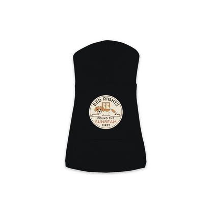 Found The Sunbeam First dog hoodie in black, sizes XS to M