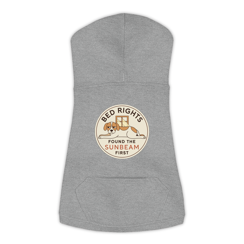 Found The Sunbeam First funny dog hoodie in granite heather grey, sizes L to 3XL