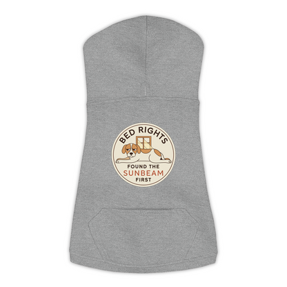 Found The Sunbeam First funny dog hoodie in granite heather grey, sizes L to 3XL