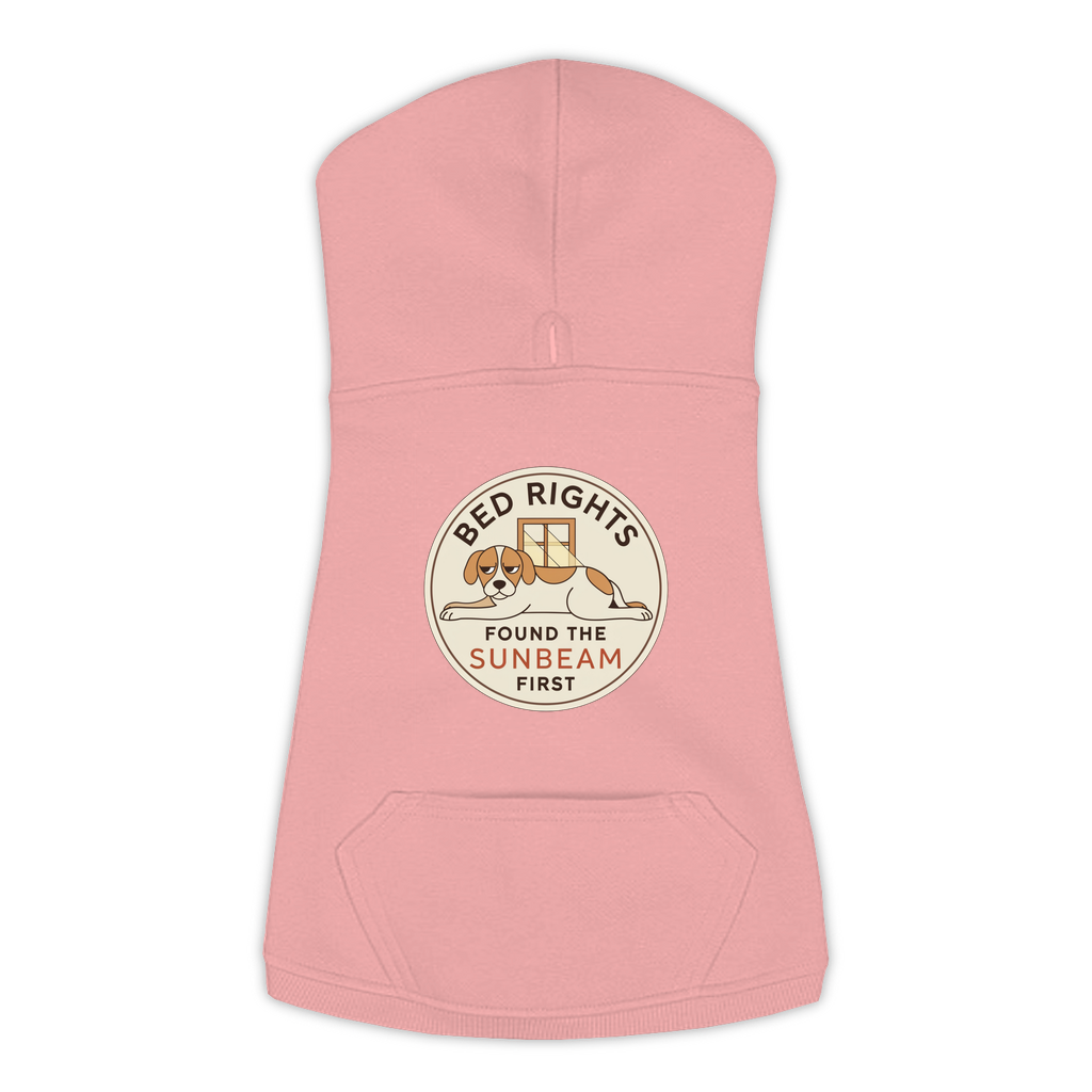 Found The Sunbeam First funny dog hoodie in mauvelous pink, sizes L to 3XL