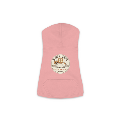 Found The Sunbeam First dog hoodie in mauvelous pink, sizes XS to M