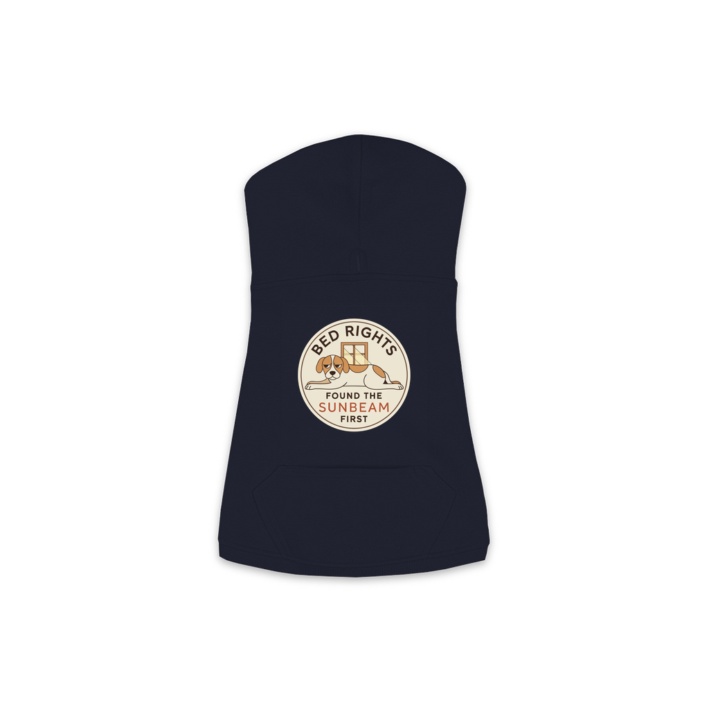 Found The Sunbeam First dog hoodie in navy, sizes XS to M