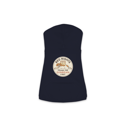 Found The Sunbeam First dog hoodie in navy, sizes XS to M