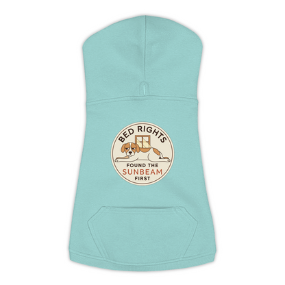 Found The Sunbeam First funny dog hoodie in saltwater blue, sizes L to 3XL