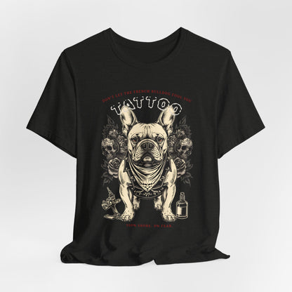 French Bulldog Biker Ink Shop t-shirt - black heather - back view