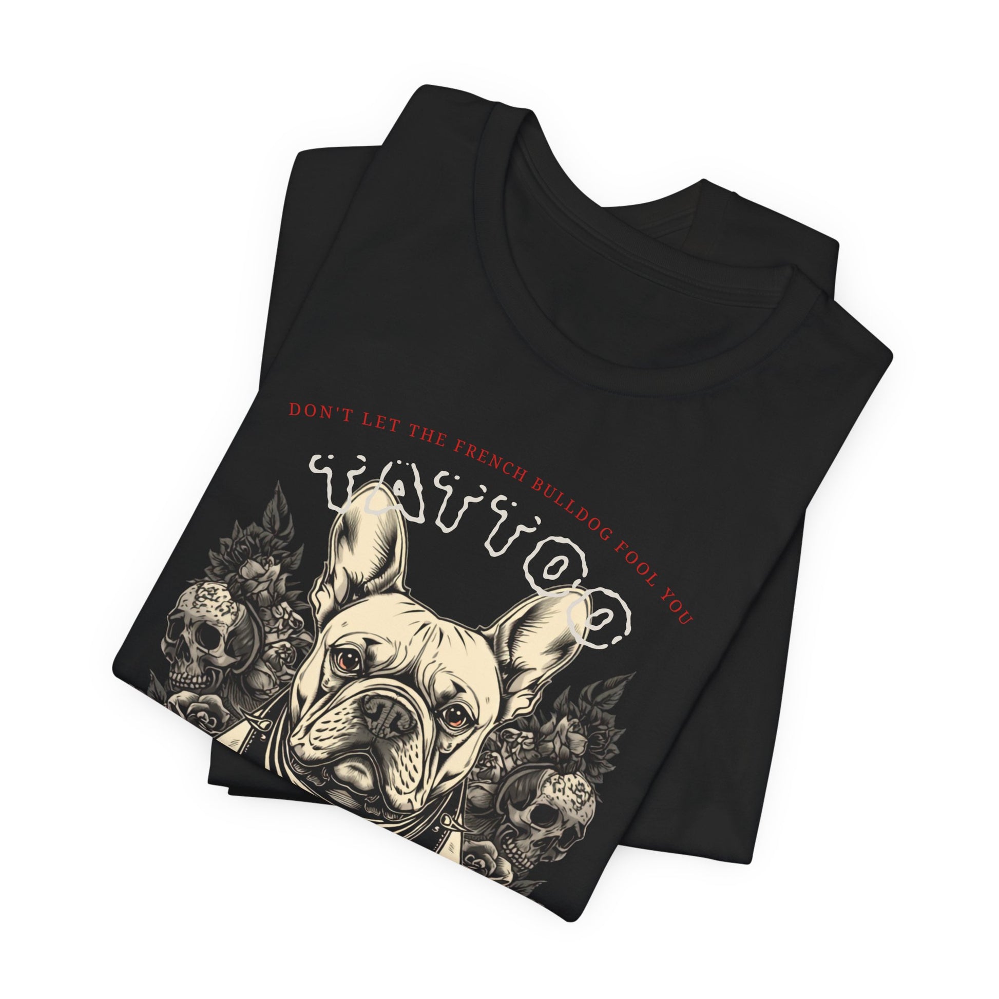 French Bulldog Biker Ink Shop t-shirt - dark grey heather - close-up