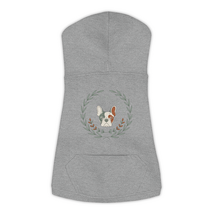French Bulldog dog hoodie in Granite Heather — boho-inspired print on cosy fleece pullover, size XL