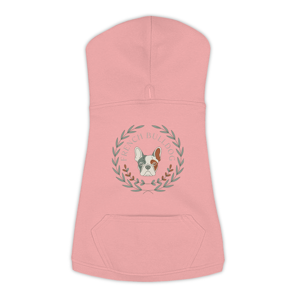 French Bulldog dog hoodie in Mauvelous — boho-inspired print on cosy fleece pullover, size L