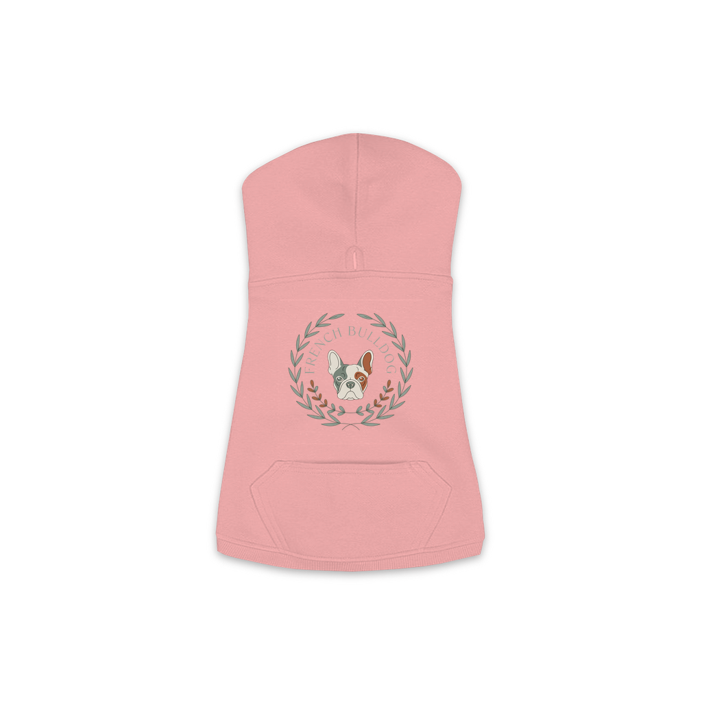 French Bulldog dog hoodie in Mauvelous — boho-inspired print on cosy fleece pullover, size M