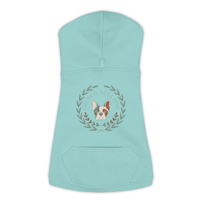 French Bulldog dog hoodie in Saltwater — boho-inspired print on cosy fleece pullover, size L