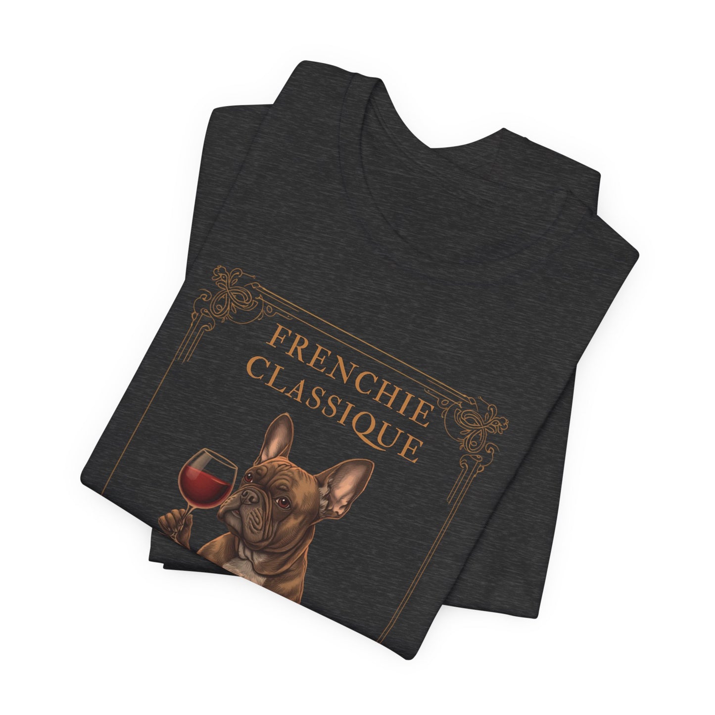 French Bulldog Breed Sommelier T-Shirt - Black Heather - Flat Lay