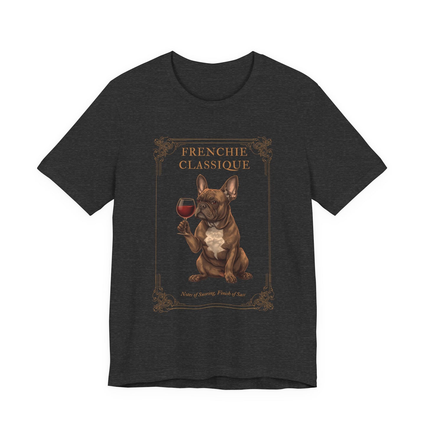 French Bulldog Breed Sommelier T-Shirt - Black Heather - Side View