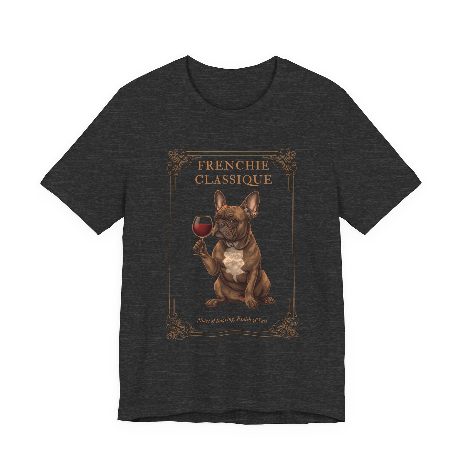 French Bulldog Breed Sommelier T-Shirt - Black Heather - Side View