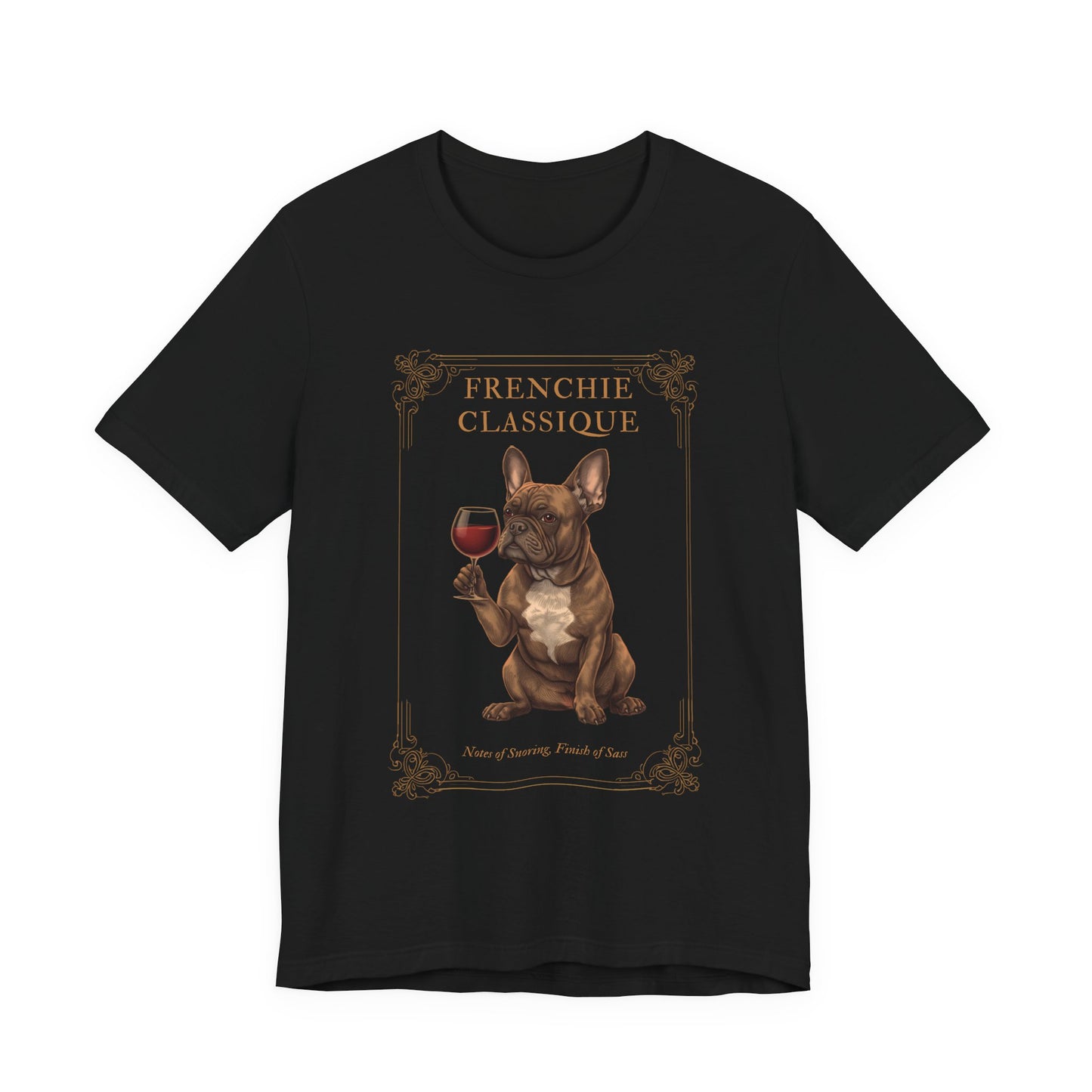 French Bulldog Breed Sommelier T-Shirt - Dark Grey Heather - Front View
