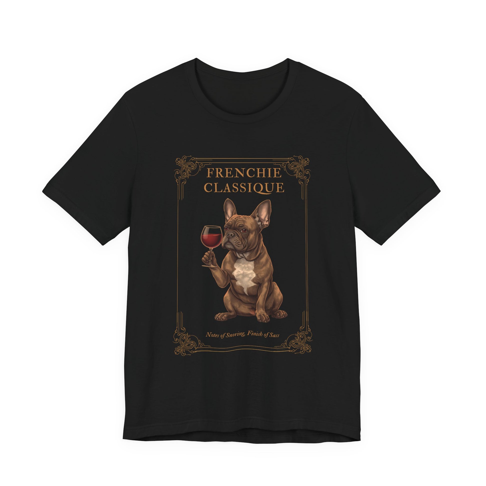 French Bulldog Breed Sommelier T-Shirt - Dark Grey Heather - Front View