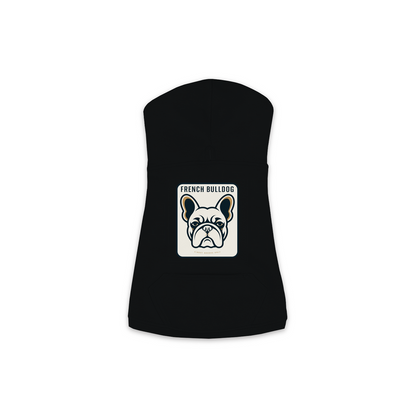 French Bulldog dog hoodie in Black — gold crest emblem print on cosy fleece pullover
