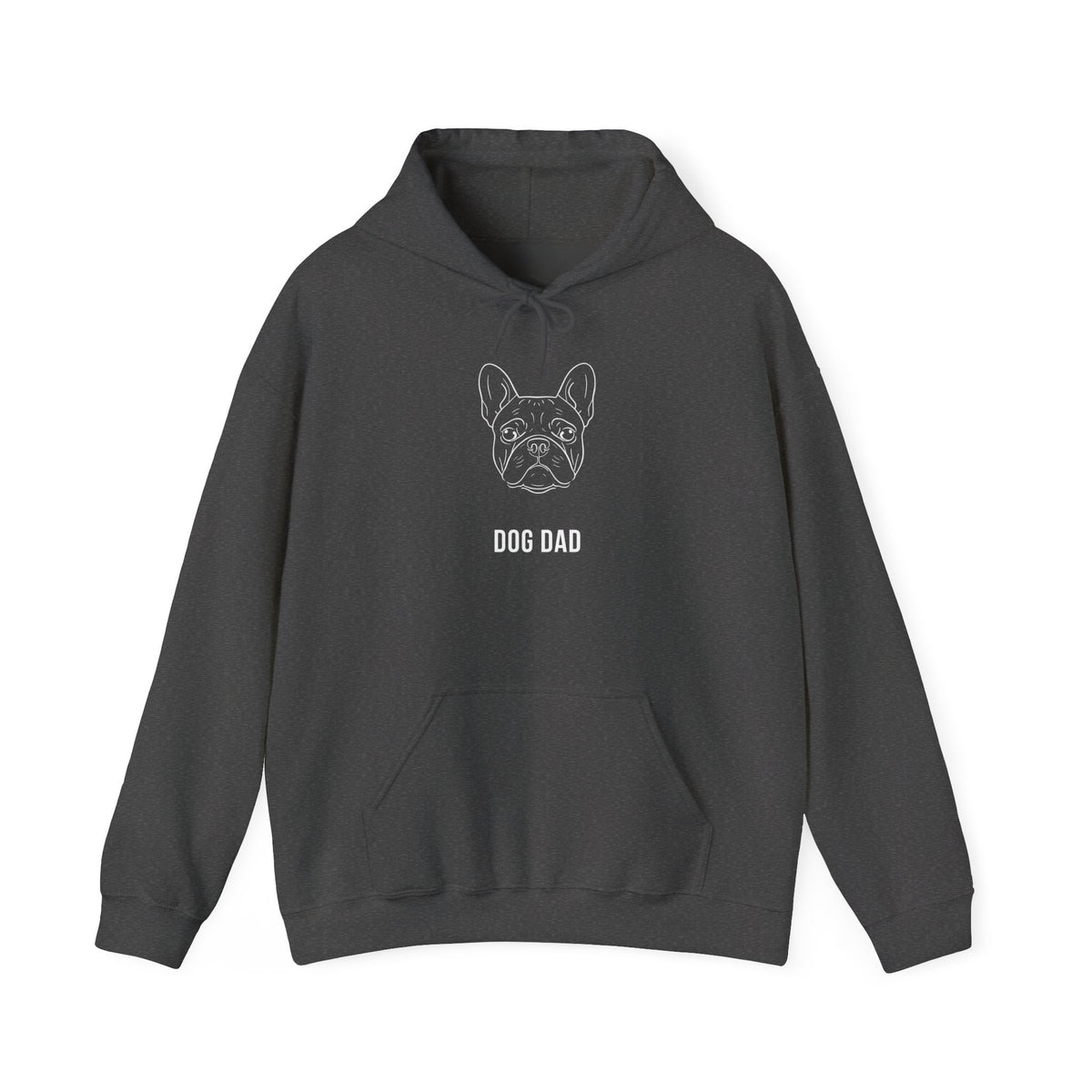 French Bulldog Dog Dad hoodie folded, white print on dark