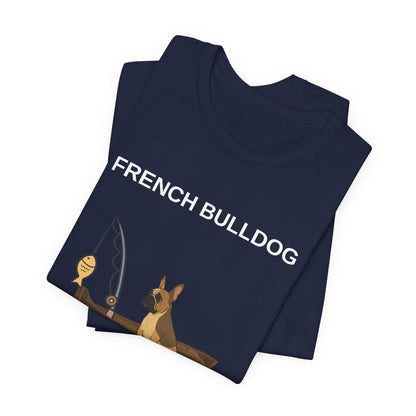 French Bulldog Fishing Buddy t-shirt worn by model, lifestyle shot