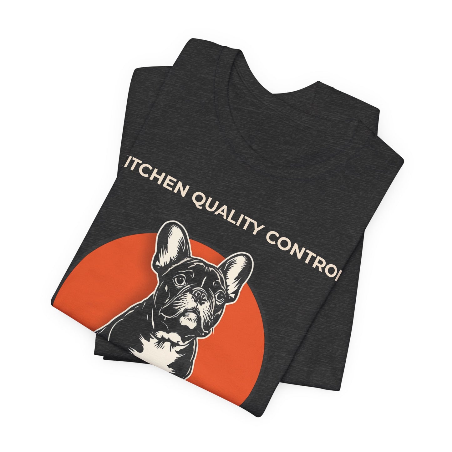 Kitchen Quality Control French Bulldog t-shirt — funny Frenchie kitchen tee on Bella+Canvas 3001, view 20