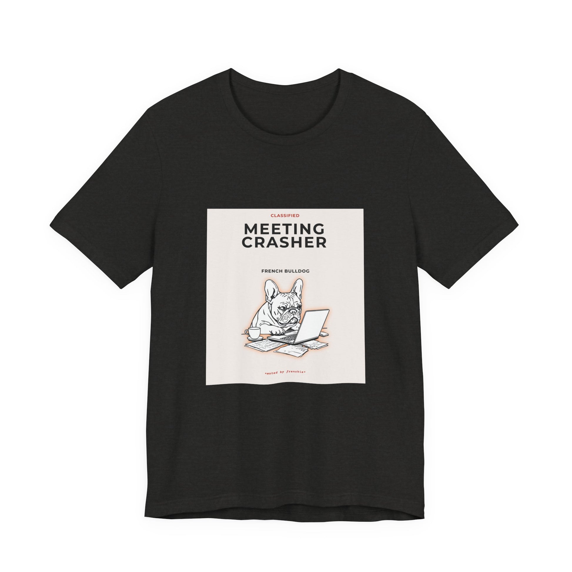 French Bulldog Meeting Crasher t-shirt, sleeve and neckline detail