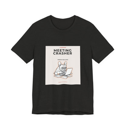 French Bulldog Meeting Crasher t-shirt, sleeve and neckline detail