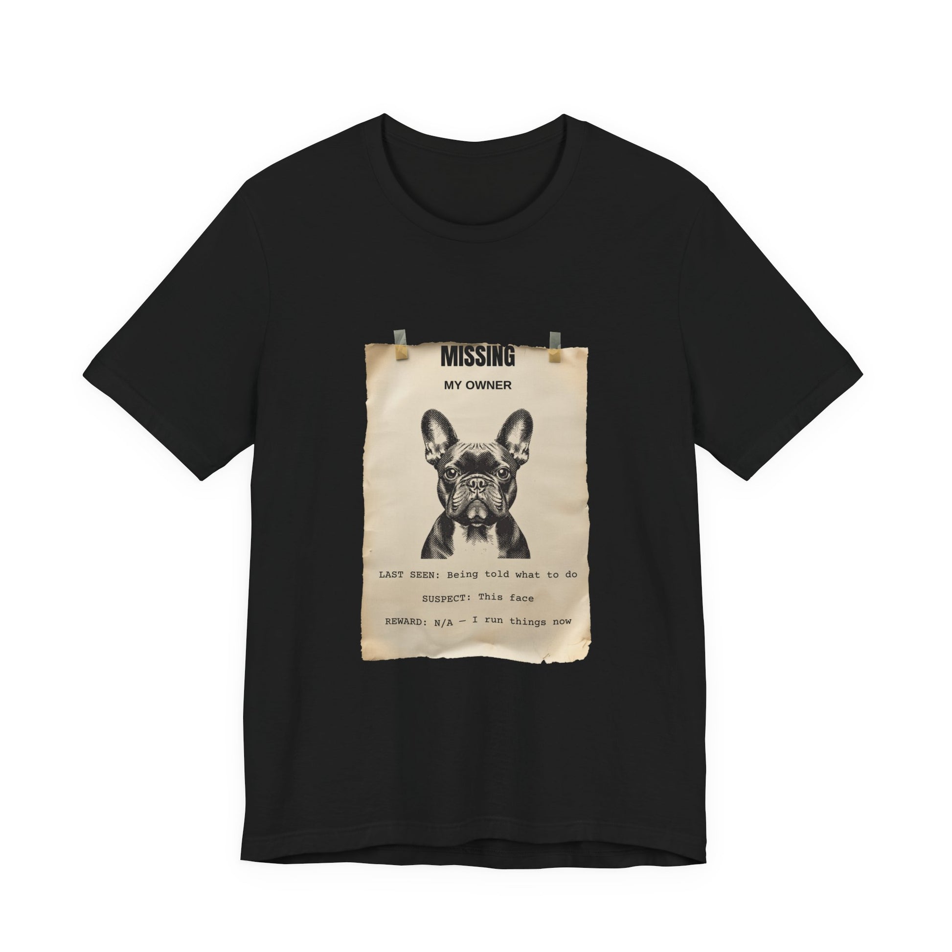French Bulldog Missing Person Poster T-Shirt, view 4